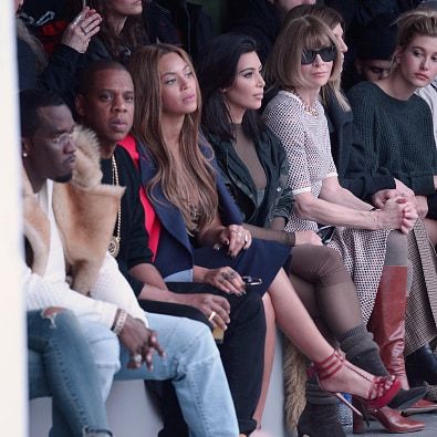 The star power in the front row: Diddy, Jay Z, Beyonce, Kim, Anna Wintour and Hailey Baldwin
Photo: Getty Images