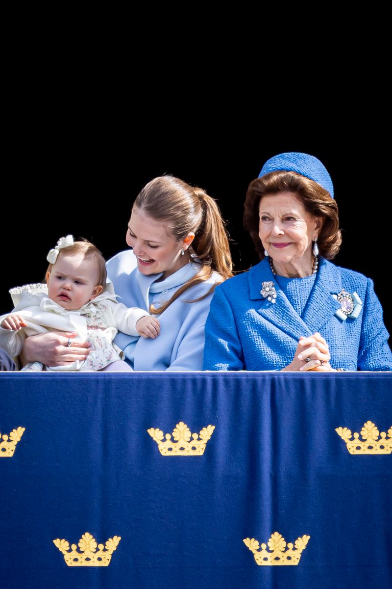 Princess Ines of Sweden, Princess Estelle of Sweden and Queen Silvia of Sweden during the 80th Birthday celebrations of King Carl XVI Gustaf 