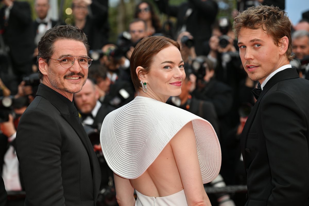 Pedro Pascal, Emma Stone and Austin Butler attend the "Eddington" red carpet at the 78th annual Cannes Film Festival 