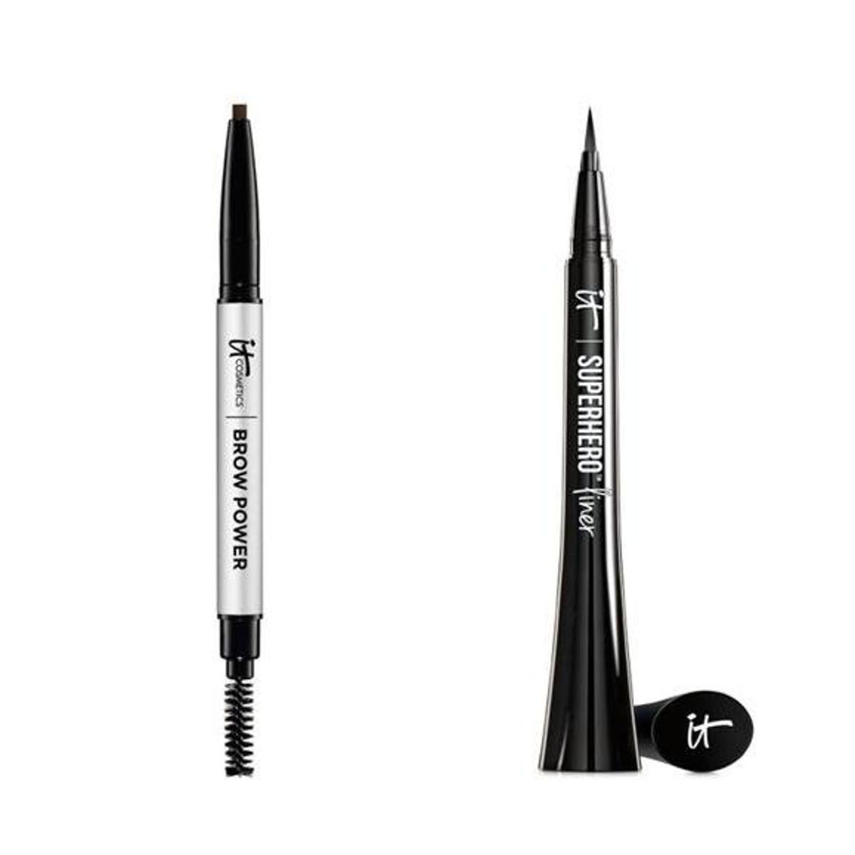  IT COSMETICS Brow Power Universal Eyebrow Pencil and IT COSMETICS Superhero 24HR Waterproof Gel Liquid Eyeliner 
