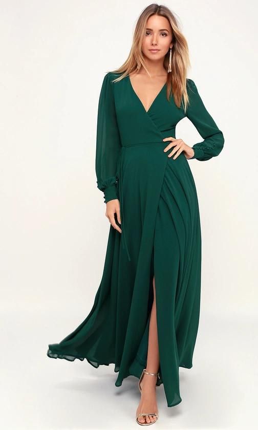 green long sleeve wrap dress La Lune Long Sleeve Wrap Maxi Dress | Fern | Dresses