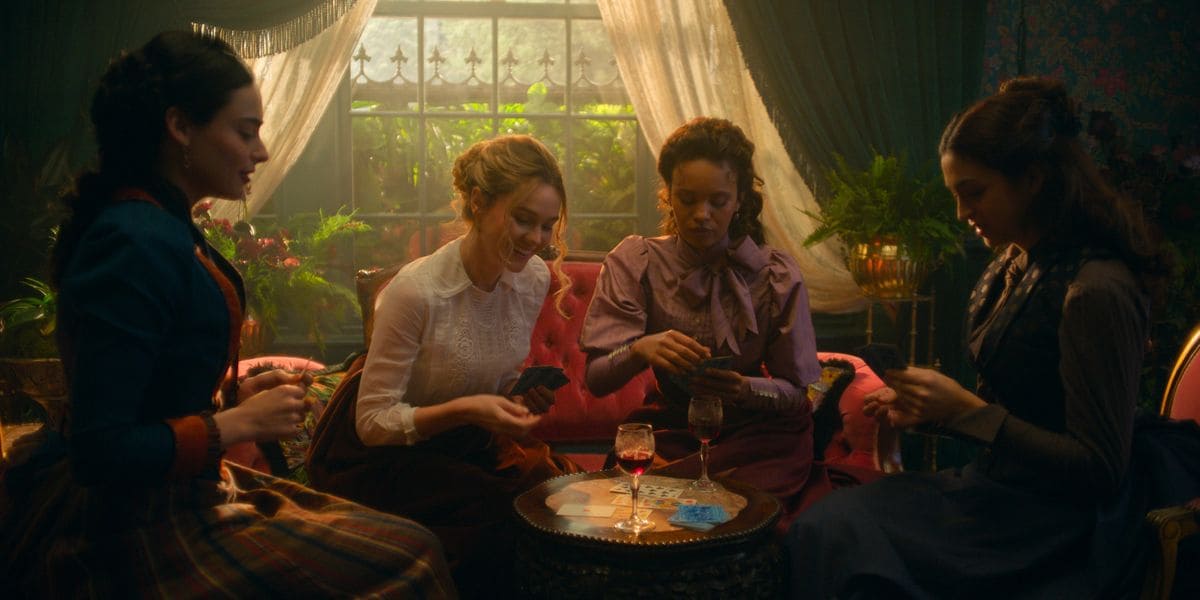 Aubri Ibrag, Imogen Waterhouse, Alisha Boe and Josie Totah in "The Buccaneers," now streaming on Apple TV+.