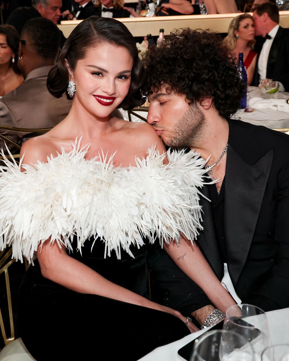 Selena Gomez, Benny Blanco at the 83rd Annual Golden Globes held at The Beverly Hilton on January 11, 2026 in Beverly Hills, California. (Photo by Christopher Polk/2026GG/Penske Media via Getty Images) 
