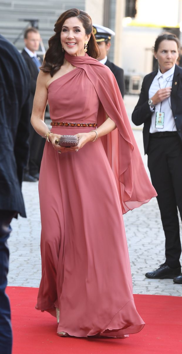 Then-Crown Princess Mary embraced a soft pink gown for an official dinner celebrating the opening of Norway’s new National Museum in Oslo on June 10, 2022.