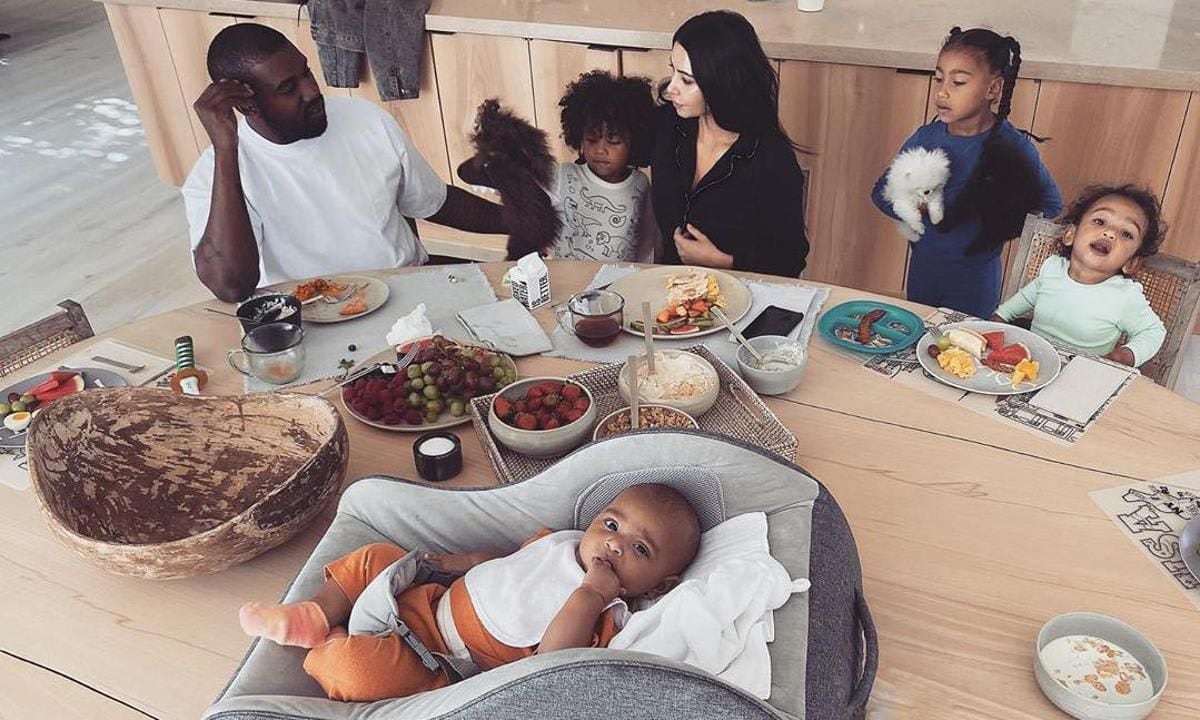 Kim Kardashian and Kanye West with their four children, North, Saint, Chicago and Psalm