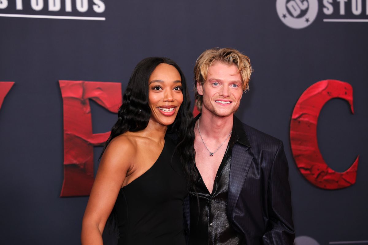 Naomi Ackie and Tom Rhys Harries at the “Clayface” world premiere in Los Angeles, where James Gunn’s comments about a potential Batman Beyond movie sparked excitement among fans.