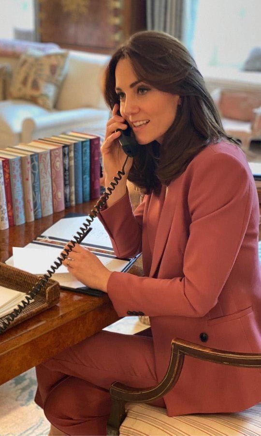 Kate Middleton looked chic in a pink pants suit while working from home