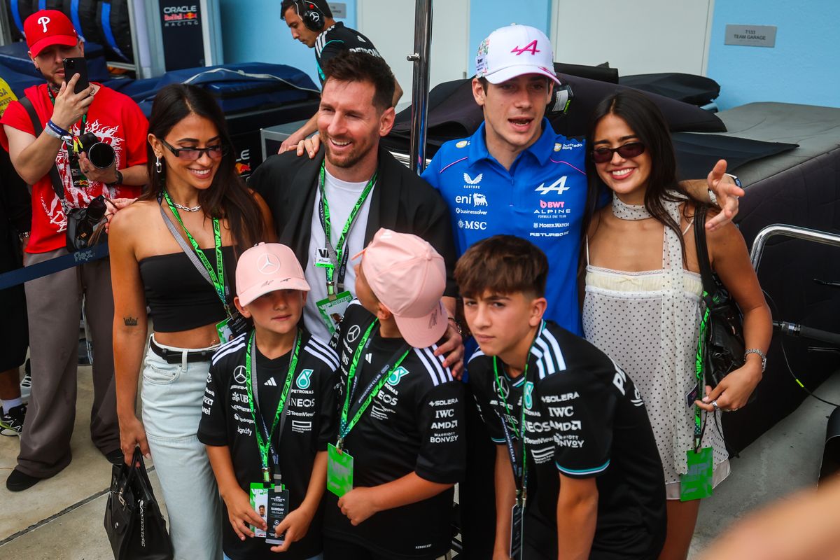 Lionel Messi and his family with Franco Colapinto at the 2026 Miami GP