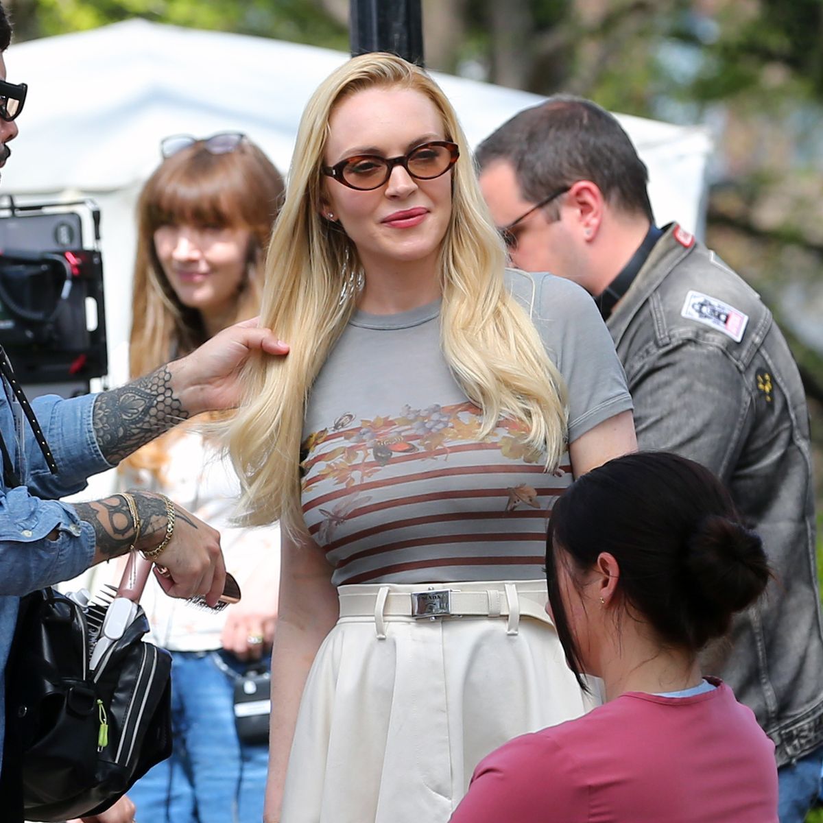 Lohan looked happy to be back on set 