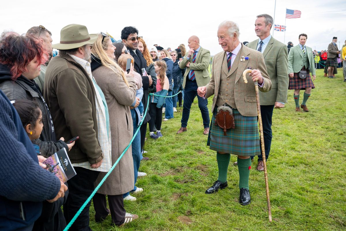 King Charles attends the Mey Highland Games in Caithness, Scotland, where he serves as Chieftain of the annual gathering.