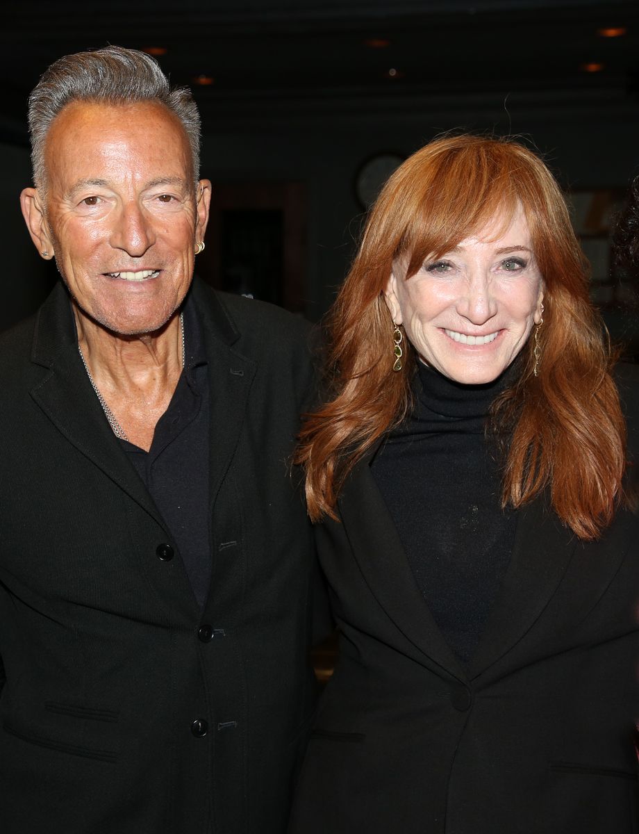 Bruce Springsteen and Patti Scialfa pose backstage at the hit play "Good Night, and Good Luck" on Broadway at The Winter Garden Theatre on May 1, 2025 