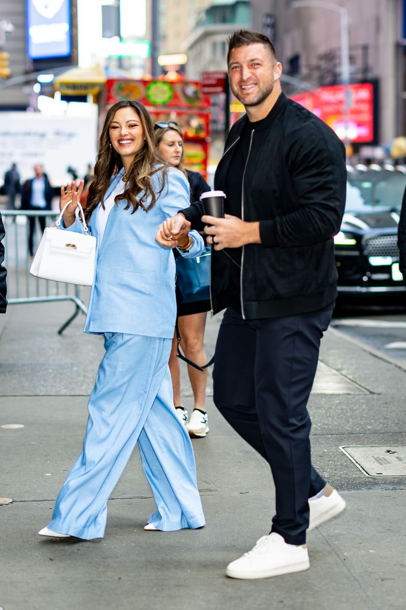 Demi-Leigh Tebow and Tim Tebow are seen at 'Good Morning America' on March 31, 2025 in New York City. (Photo by The Hapa Blonde/GC Images)