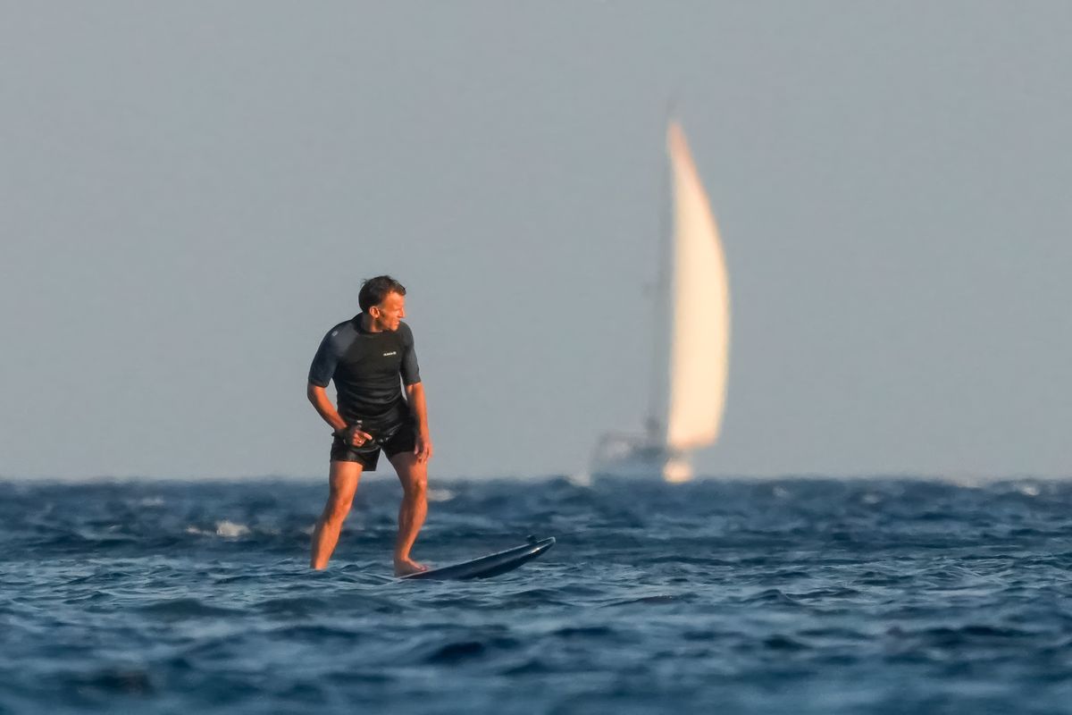 Emmanuel Macron showed off his water-sports skills during his summer break
