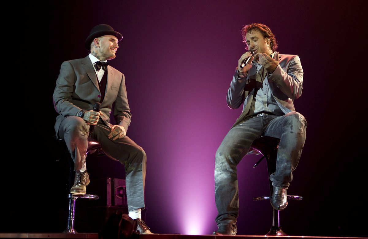 Ben Saunders and Marco Borsato perform on stage at Gelredome on May 7, 2011