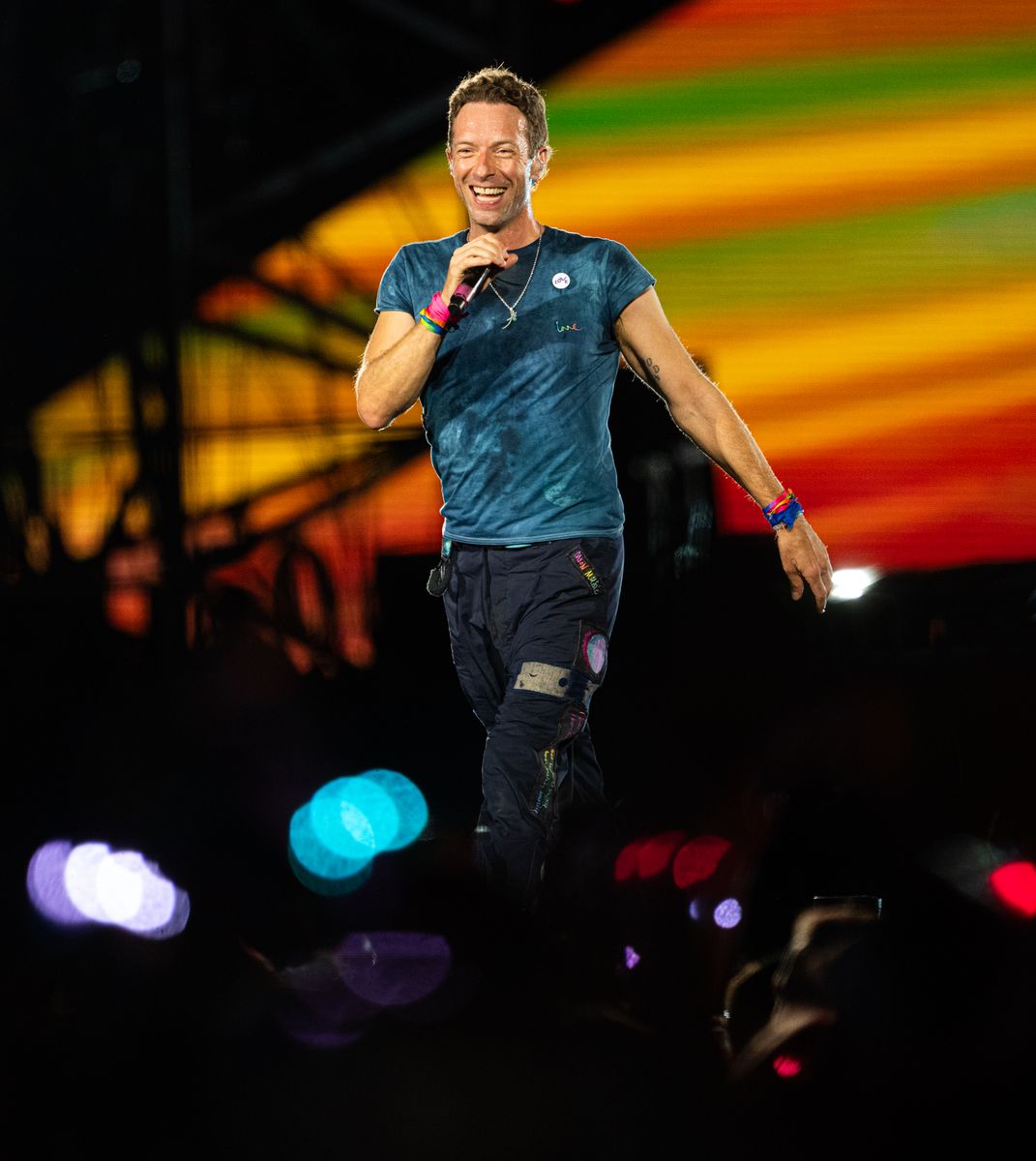 LONDON, Chris Martin of Coldplay performs onstage during a concert at Wembley Stadium on August 22, 2025 in London, England.