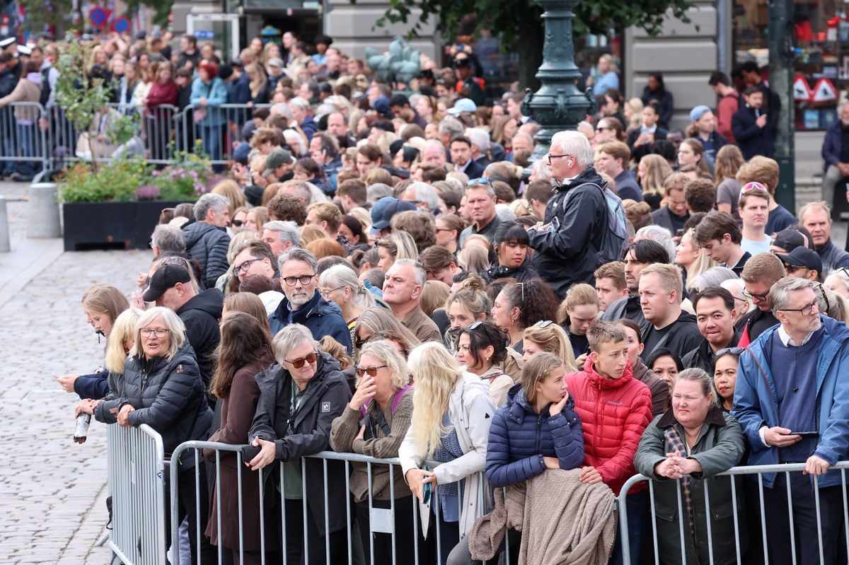 Members of the public gather ahead of the funeral of King Harald V of Norway on September 09, 2026 in Oslo, Norway.