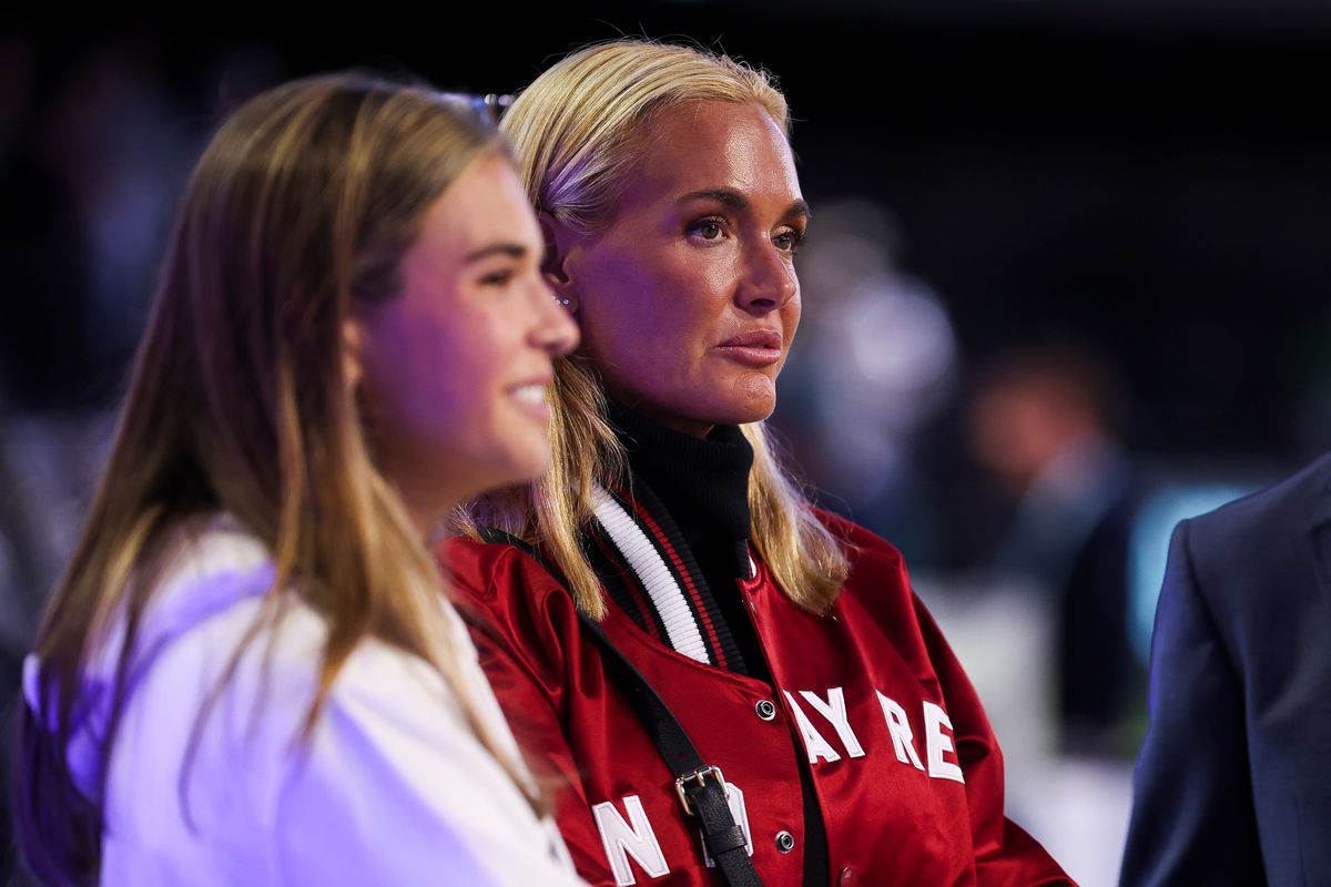 Vanessa Trump, girlfriend of Tiger Woods of Jupiter Links GC, and her daughter Kai Trump look on after a match between Jupiter Links and Boston Common Golf at SoFi Center on March 17, 2026 in Palm Beach Gardens, Florida. (Photo by James Gilbert/TGL/TGL Golf via Getty Images)