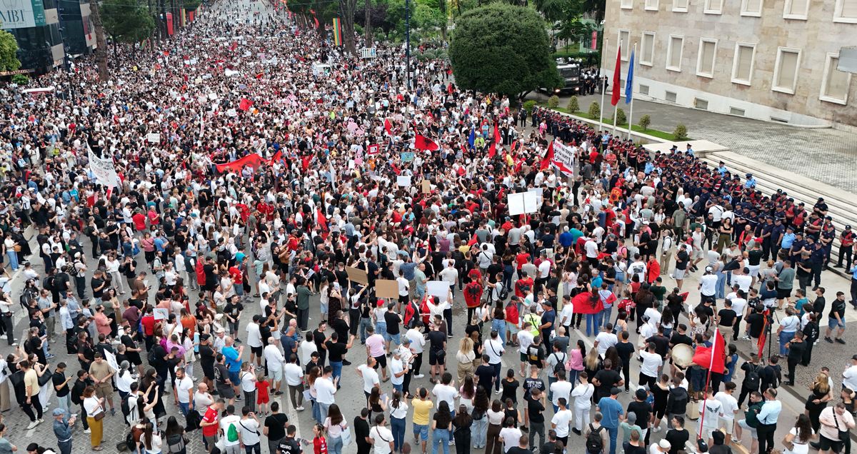 Demonstrators gather in Albania to protest plans for a luxury resort development linked to Ivanka Trump and Jared Kushner.