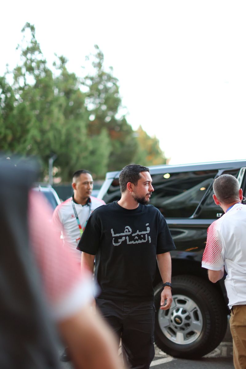 Crown Prince Hussein arrives at Levi's Stadium ahead of Jordan's historic FIFA World Cup debut against Austria.