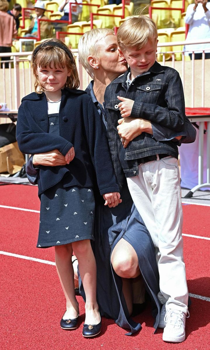 Kisses from mom! Princess Charlene gave her son a sweet kiss on the cheek.