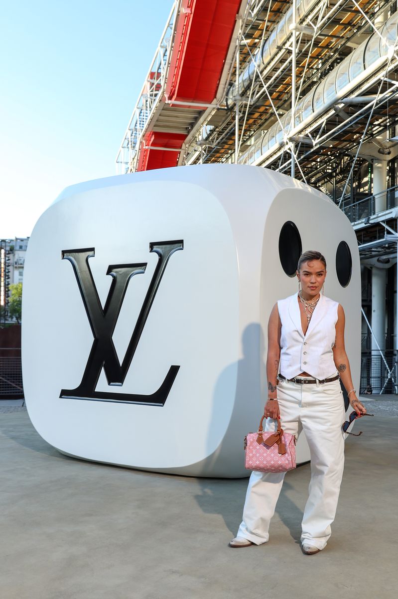 Karol G attends the Louis Vuitton Menswear Spring/Summer 2026 show as part of Paris Fashion Week on June 24, 2025 in Paris, France. (Photo by Olga Gasnier/Getty Images)