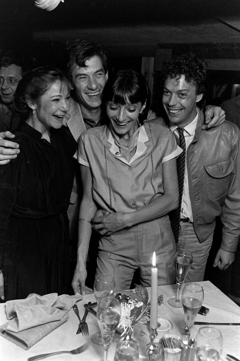 Zoe Wanamaker, Ian McKellen, Jane Lapotaire, and Tim Curry attend a party, celebrating British actors nominated for the upcoming Tony Awards