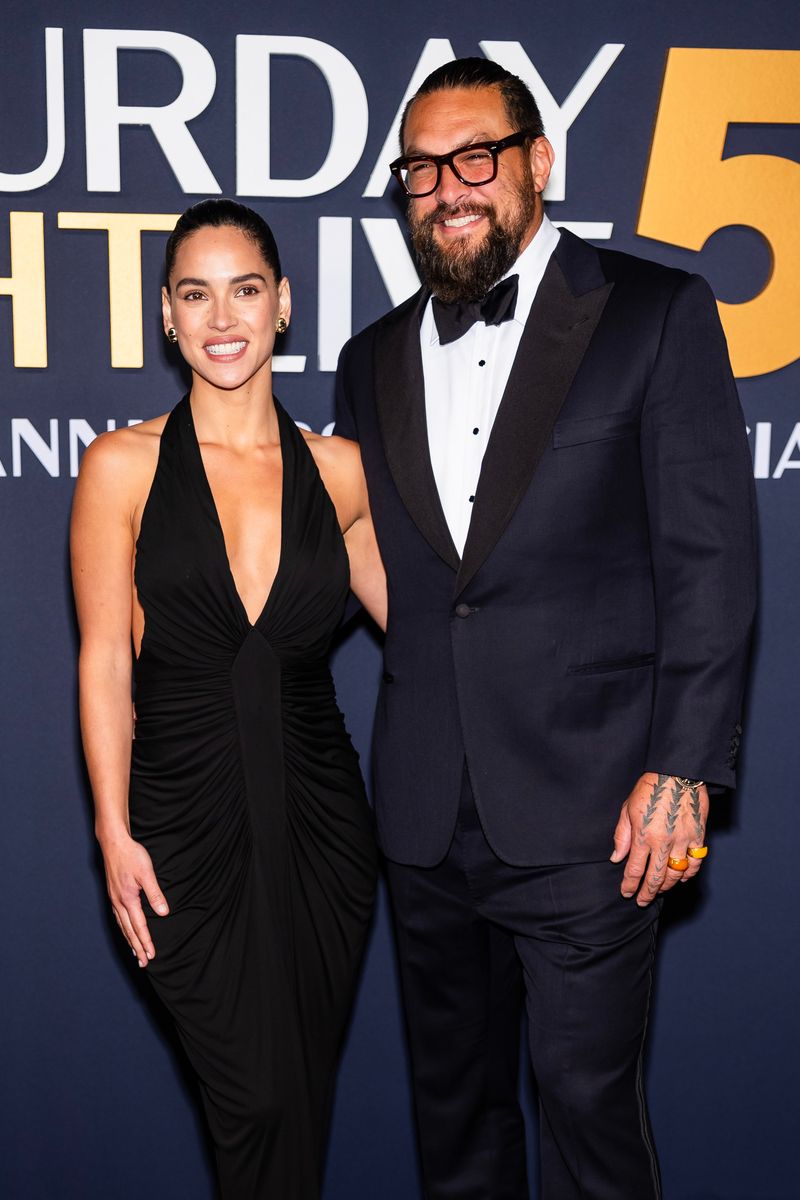 Adria Arjona (L) and Jason Mamoa attends the SNL50: The Anniversary Special 