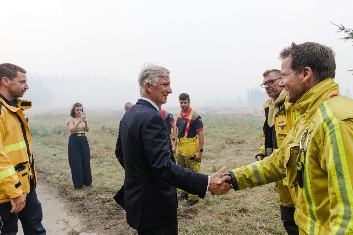 King Philippe visited Belgium's Liège province as wildfires continued to devastate the High Fens.