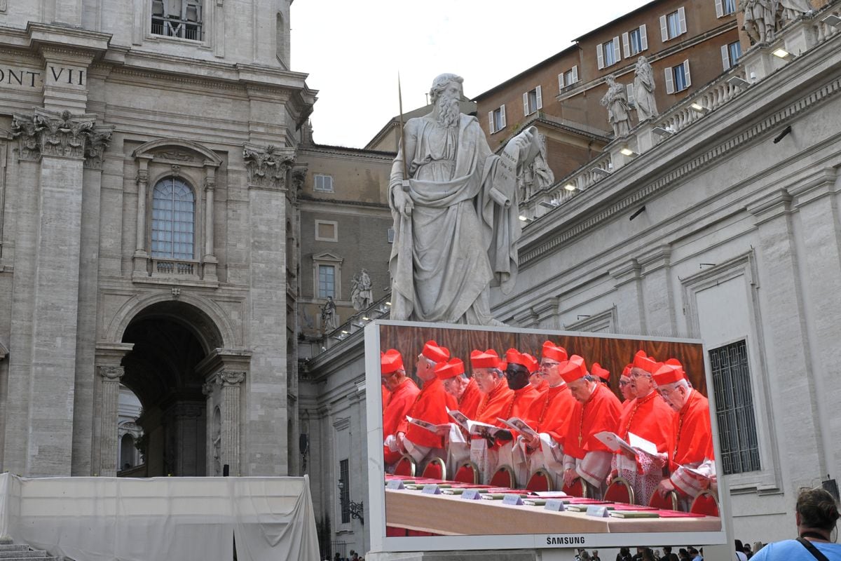 Images of the cardinals before the start of the closed-door Conclave in the Sistine Chapel, May 7, 2025, in Vatican City.