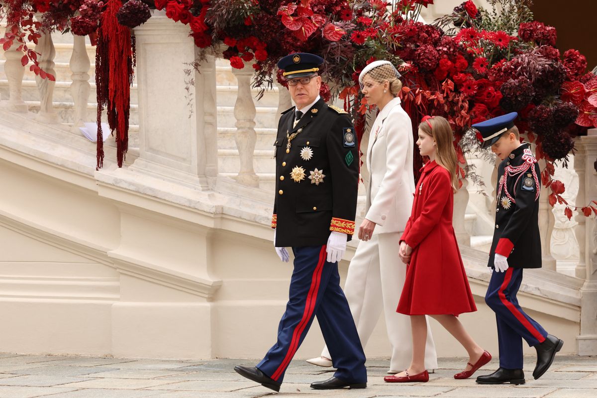 Albert II of Monaco, Charlene of Monaco, daughter and twin to Jacques Gabriella Grimaldi and Prince Jacques, took part in a ceremony marking 'National Day in Monaco'