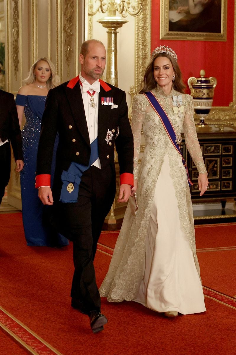 WINDSOR, ENGLAND - SEPTEMBER 17: Britain's William, Prince of Wales and Catherine, Princess of Wales walk to attend the State Banquet at Windsor Castle during the State visit by the President of the United States of America on September 17, 2025 in Windsor, England. President Trump is in England from Sept. 16-18 on his second UK state visit, with the previous one taking place in 2019 during his first presidential term. (Photo by Phil Noble -  WPA Pool/Getty Images)