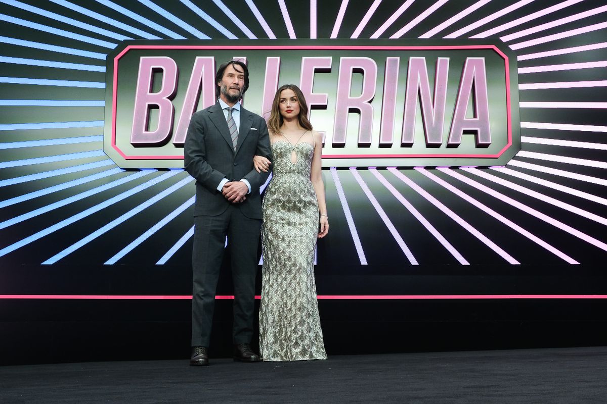  Keanu Reaves and Ana de Armas  attend the world premiere of "Ballerina" at Cineworld Leicester Square on May 22, 2025 in London, England. (Photo by Tim P. Whitby/Getty Images for Lionsgate UK)