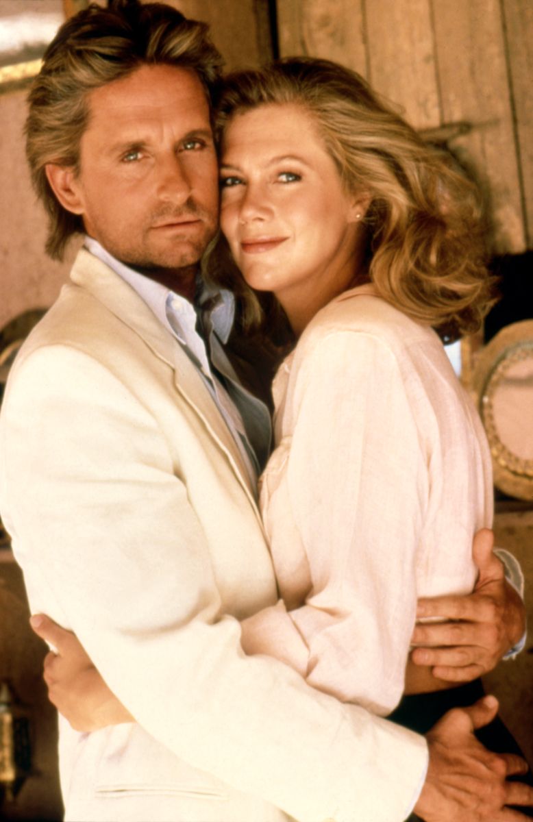 American actors Michael Douglas and Kathleen Turner on the set of The Jewel of the Nile directed by Lewis Teague.