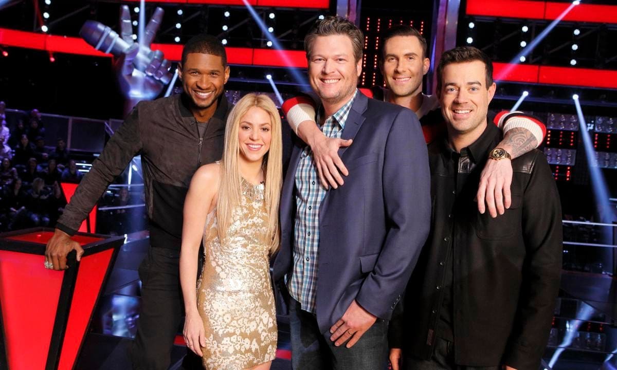 Usher, Shakira, Blake Shelton, Adam Levine and Carson Daly