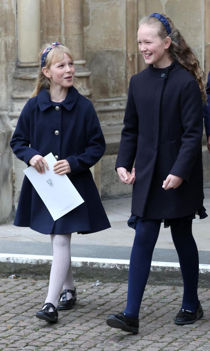 Sisters Isla Phillips and Savannah Phillips shared a laugh as they departed the Abbey.