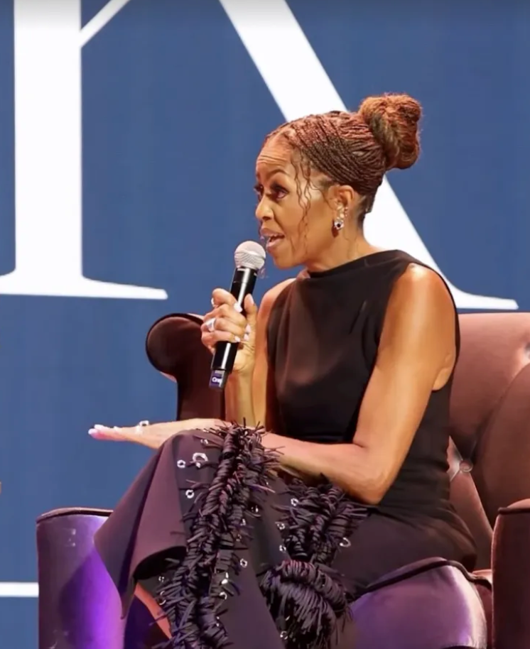 The former First Lady wore the striking design while discussing her new coffee-table book, The Look, which explores fashion, identity, and self-expression.