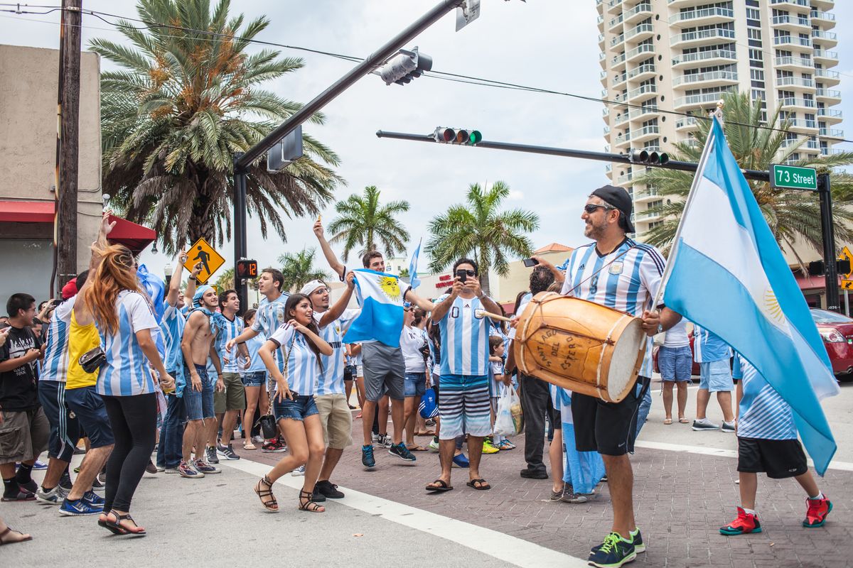  Argentinian fans celebrate the victory in the World Cup Group F game between Argentina and Iran in the streets of Miami Beach, Florida.