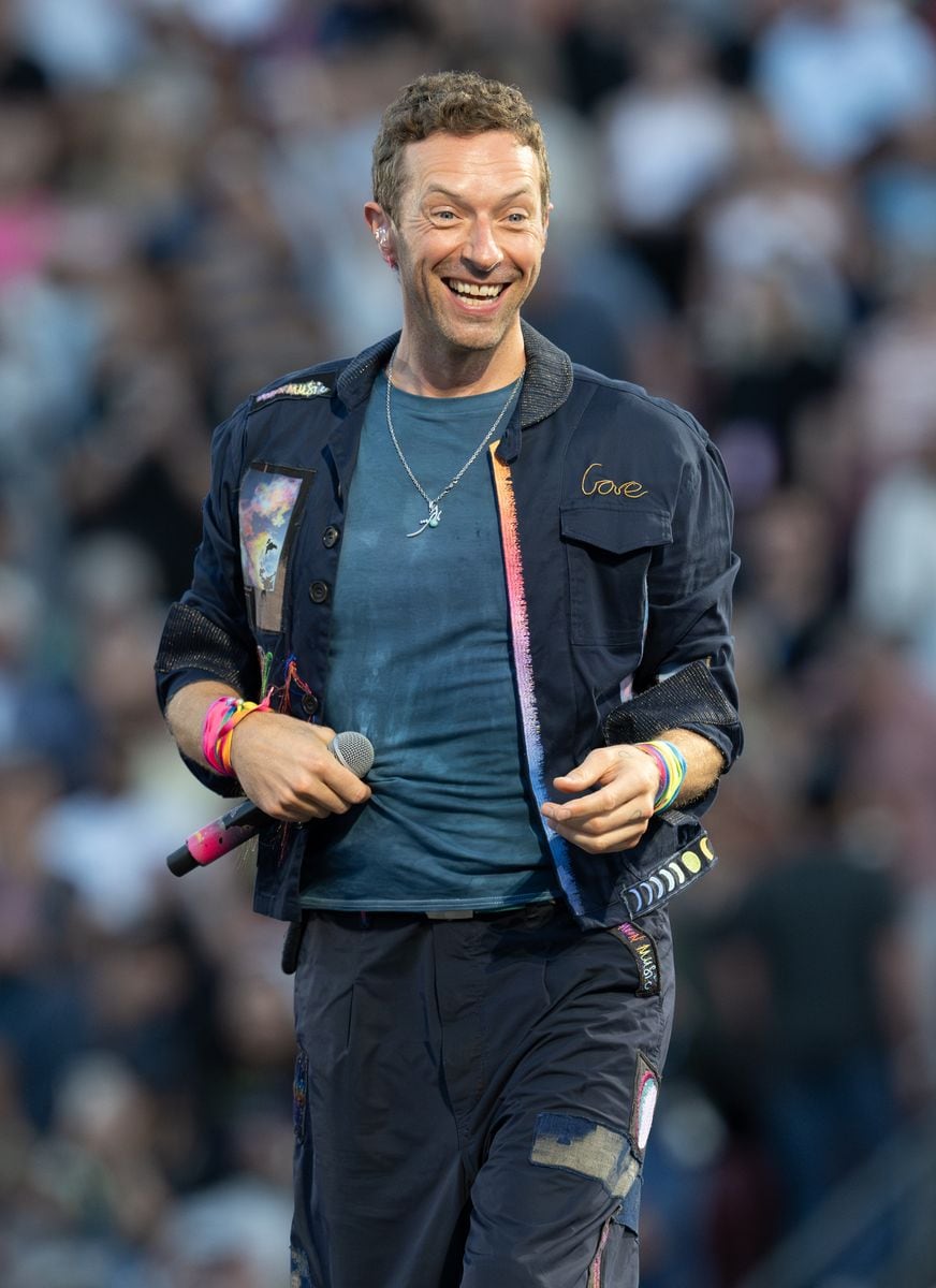 Chris Martin of Coldplay performs on Opening Night of the US leg of Music of the Spheres World Tour.