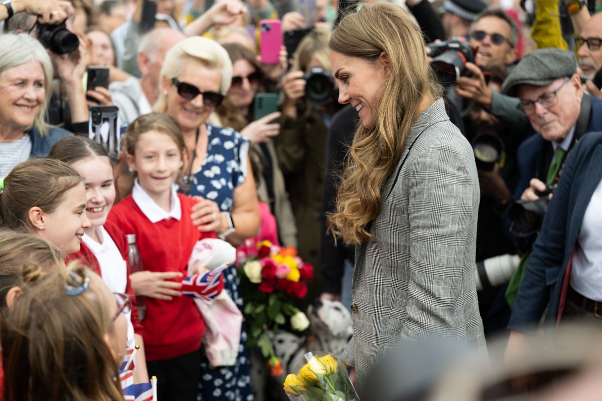 SUDBURY, ENGLAND - SEPTEMBER 11: Catherine, Princess of Wales visits Sudbury Silk Mills on September 11, 2025 in Sudbury, England. The Princess of Wales is visiting mills in Sudbury and Cuxton today as she celebrates British creativity and craftmanship. (Photo by Samir Hussein/WireImage)