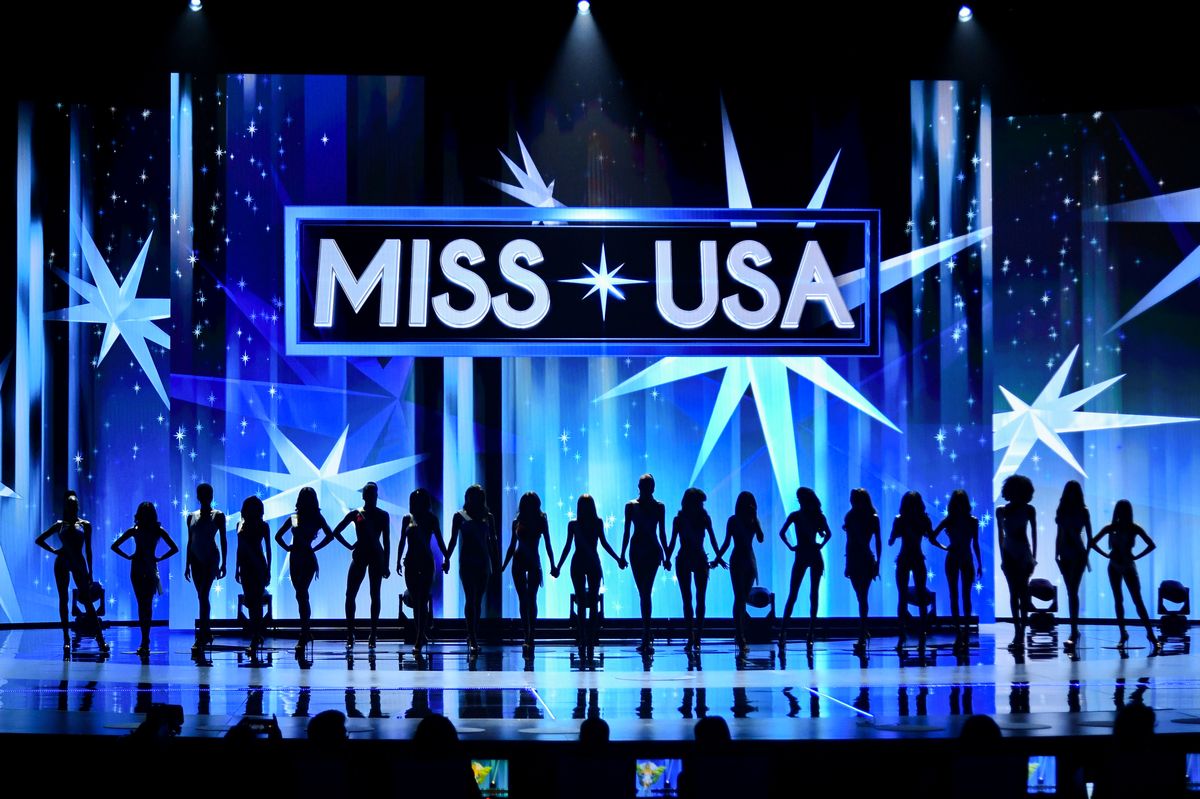  The Miss USA 2024 delegates pose onstage during the 73rd annual Miss USA Pageant.