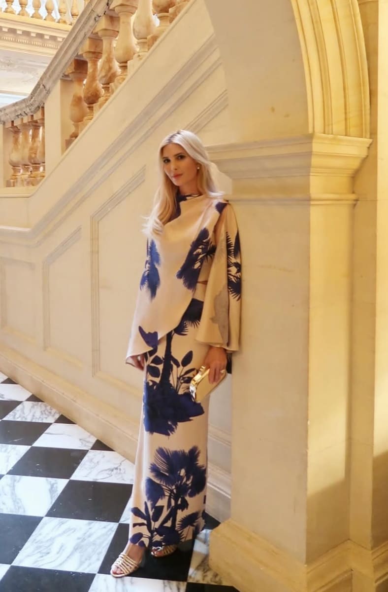 Ivanka stepped out in a breathtaking Johanna Ortiz gown in London