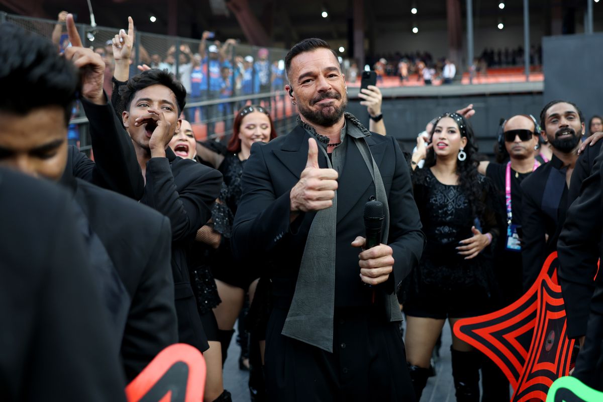Ricky Martin performs during the closing ceremony prior to the ICC Men's T20 World Cup India & Sri Lanka 2026 Final between India and New Zealand at Narendra Modi Stadium on March 08, 2026 in Ahmedabad, India