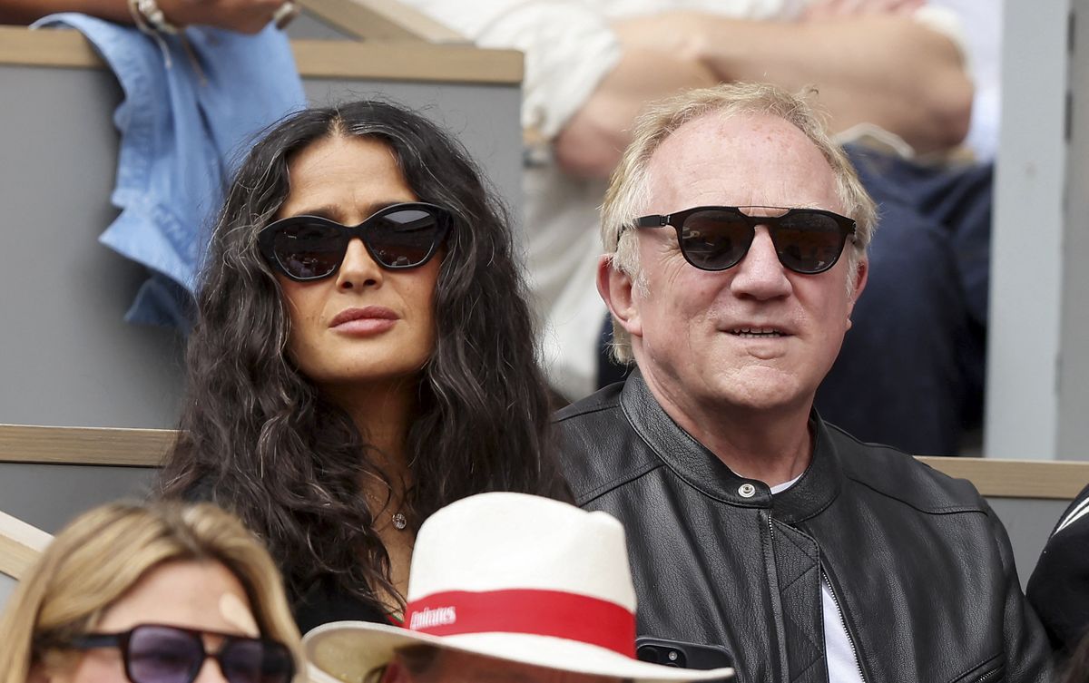 Salma Hayek and her husband, François-Henri Pinault, are spotted in the stands during the 2026 French Open at Roland Garros Stadium on May 31, 2026, enjoying the action from one of tennis most prestigious tournaments.