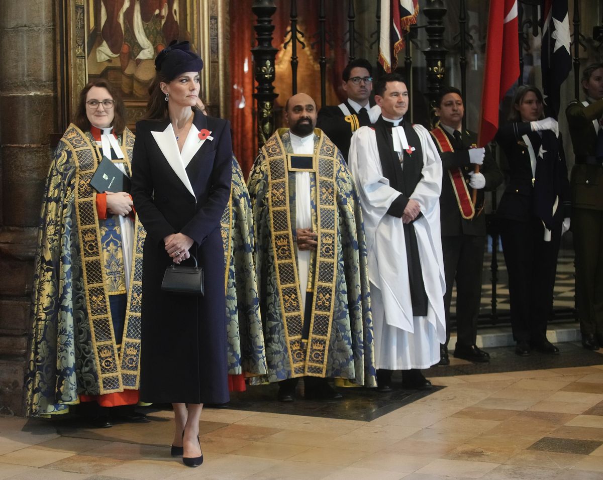 The Princess of Wales arrives at Westminster Abbey for the Anzac Day service.