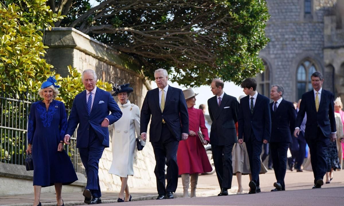 British Royal family as they arrive for the Easter Mattins Service at St. George’s Chapel, Windsor Castle last year, on April 9, 2023.