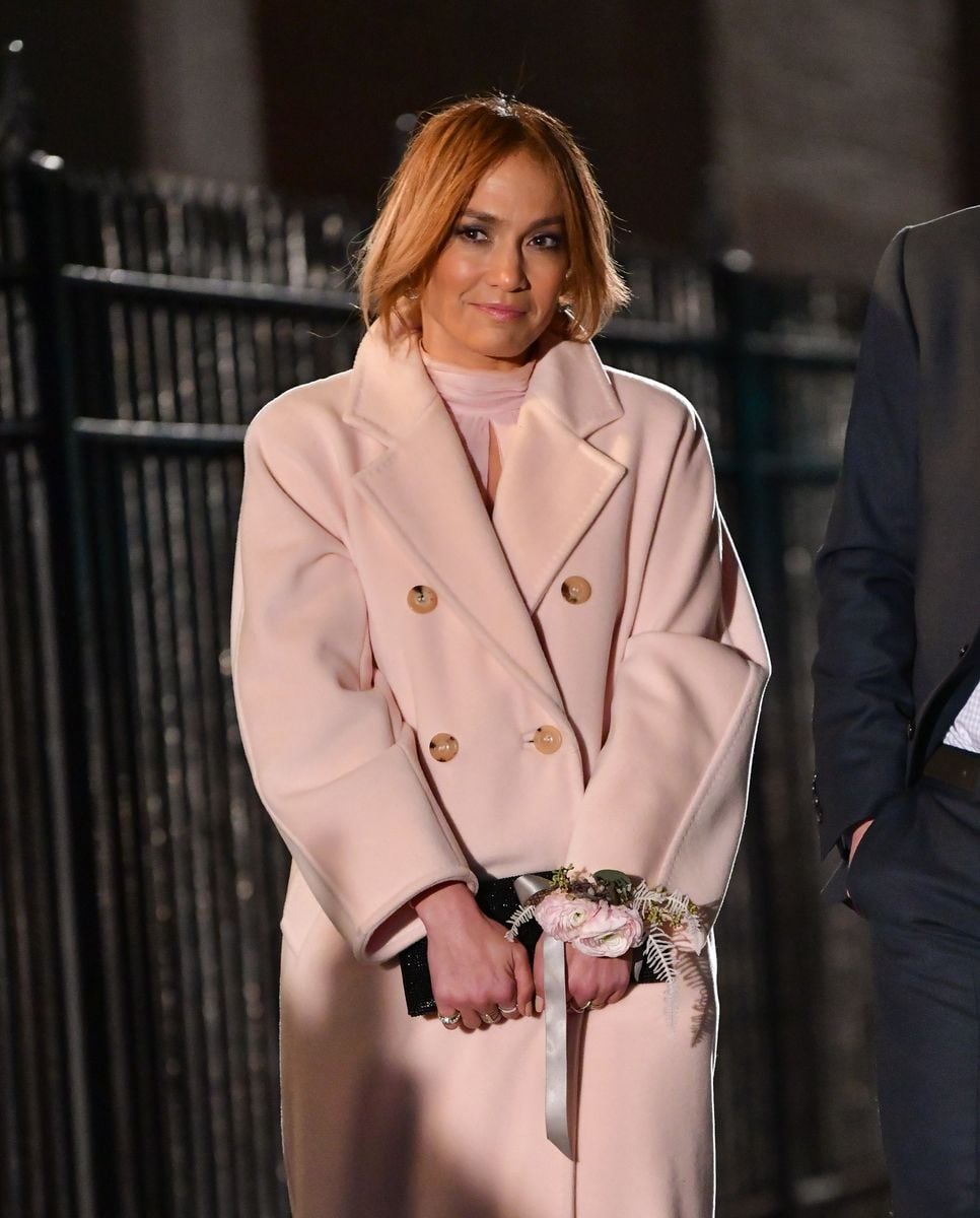 Jennifer Lopez seen filming on location for 'Marry Me' in Clinton Hill on November 15, 2019 in New York City.  (Photo by James Devaney/GC Images)