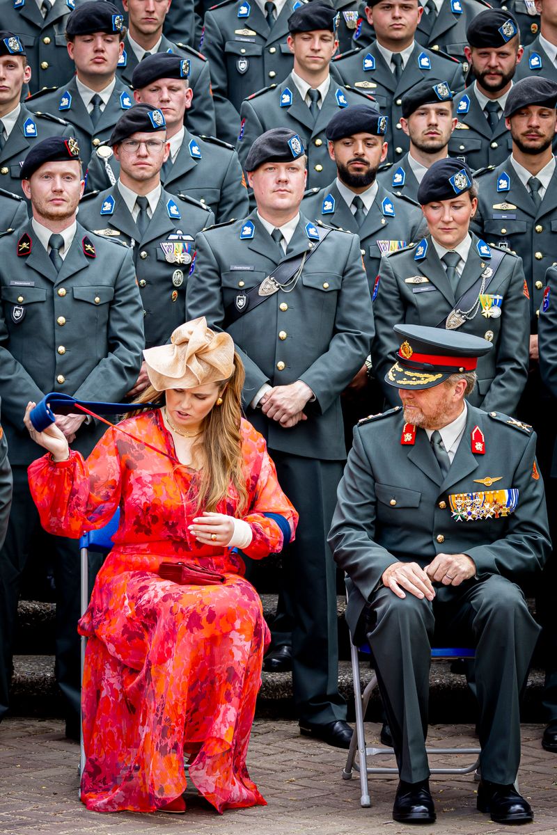 AMERSFOORT, NETHERLANDS - JUNE 18: King Willem-Alexander of The Netherlands and Princess Amalia of The Netherlands attend the presentation of the standard to the Princess Catharina-Amalia Hussar Regiment  on June 18, 2025 in Amersfoort, Netherlands. (Photo by Patrick van Katwijk/Getty Images)