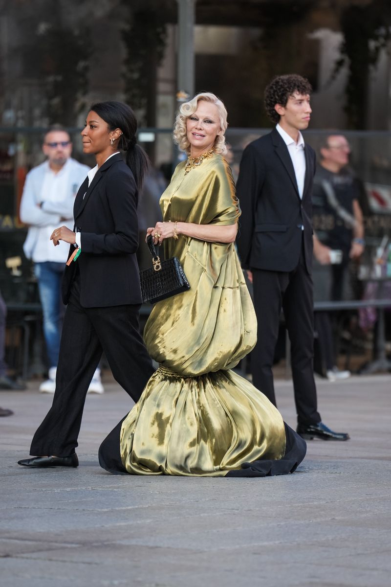 Pamela Anderson arrives at the Vogue World show during the Milan Fashion Week - Womenswear Spring/Summer 2027