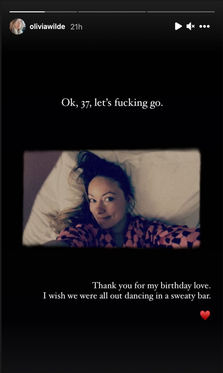 Olivia Wilde is celebrating her 37th birthday by posting a makeup free selfie from her bed.