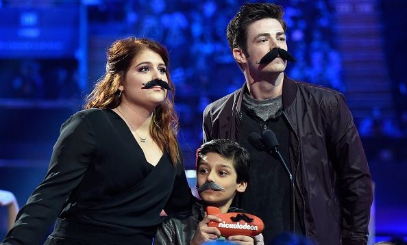 Meghan Trainor swapped that bass for a mustache as she presented an award with actor Grant Gustin.
<br>
Photo: Getty Images